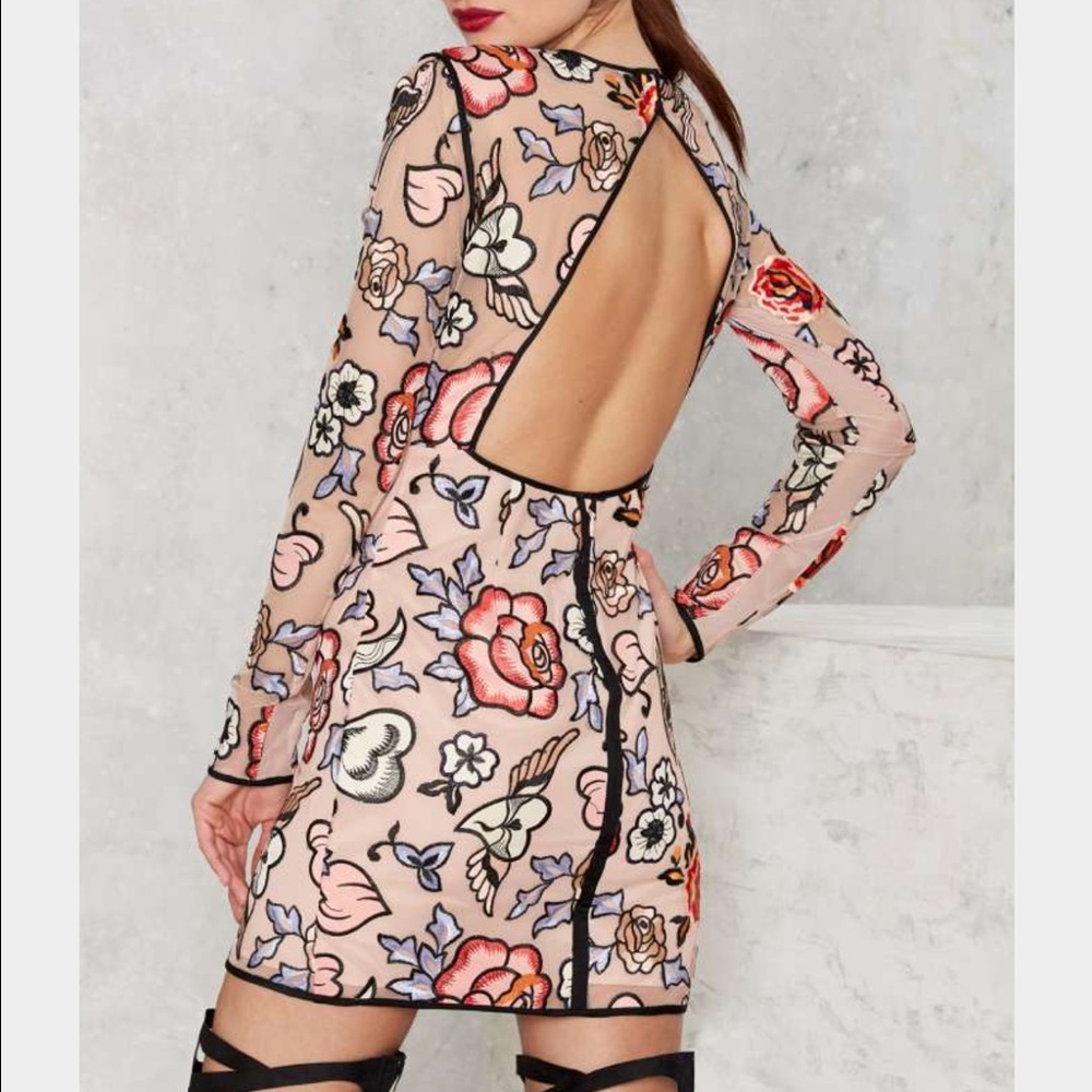 Nasty Gal Floral Mini Dress - Pink and Black - Picture 2 of 3